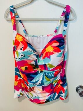 New Liz Claiborne bright floral lined tankini top swim separate swimwear sz 24w